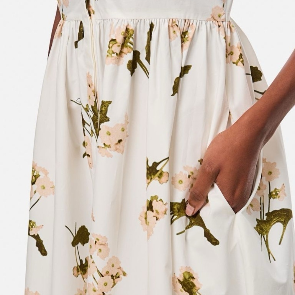 ERDEM Short-Sleeve Midi Shirt Dress in Cotton White and Green Floral 0 NWT 1345$ - Picture 8 of 14